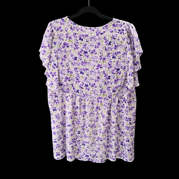 ZigZag Stripe | Purple Floral Ruffle Sleeve Babydoll Top | XXL - Picture 3 of 3